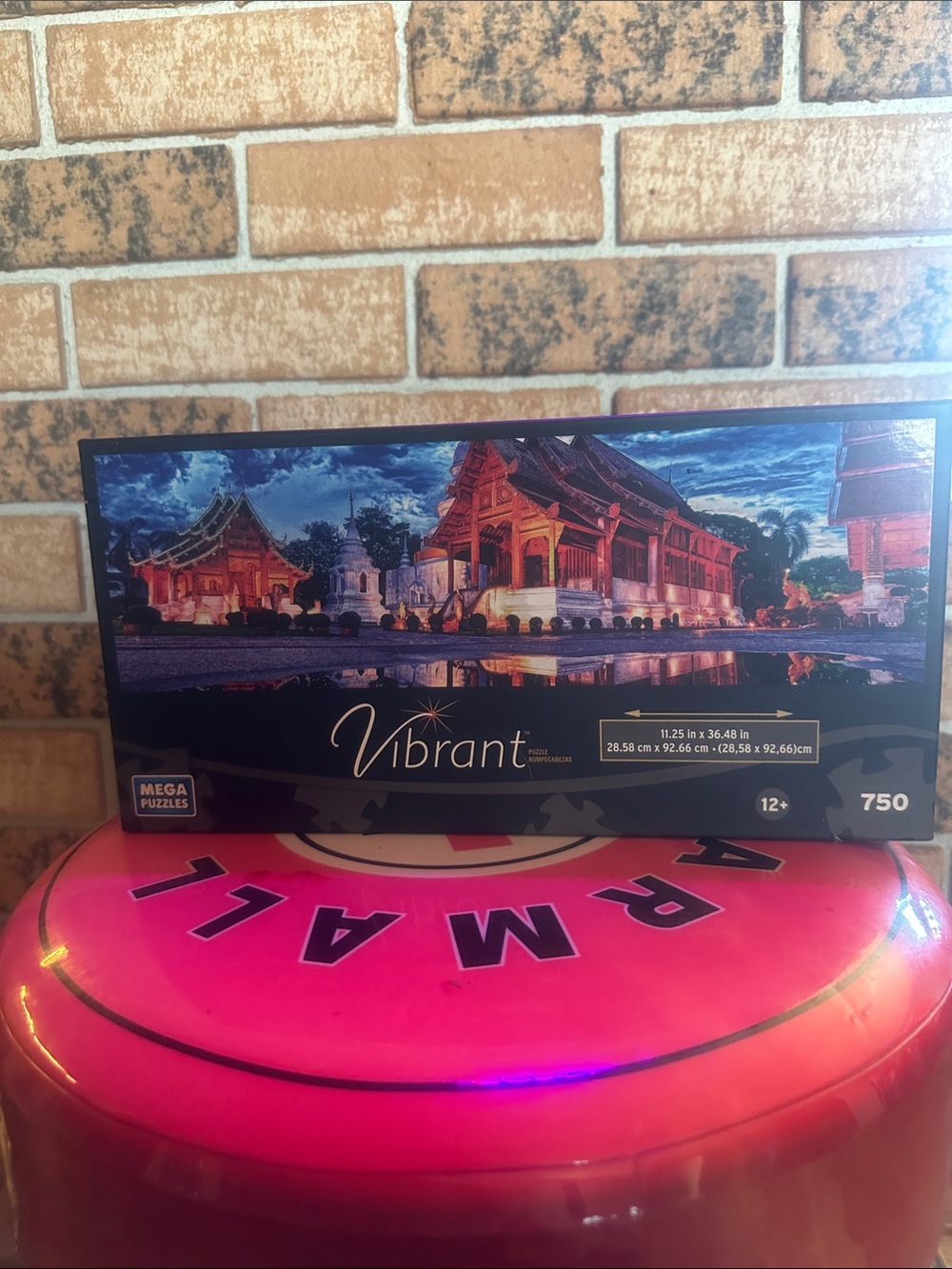 Vibrant Temple Nightscape Puzzle - Blue, Red, Pink